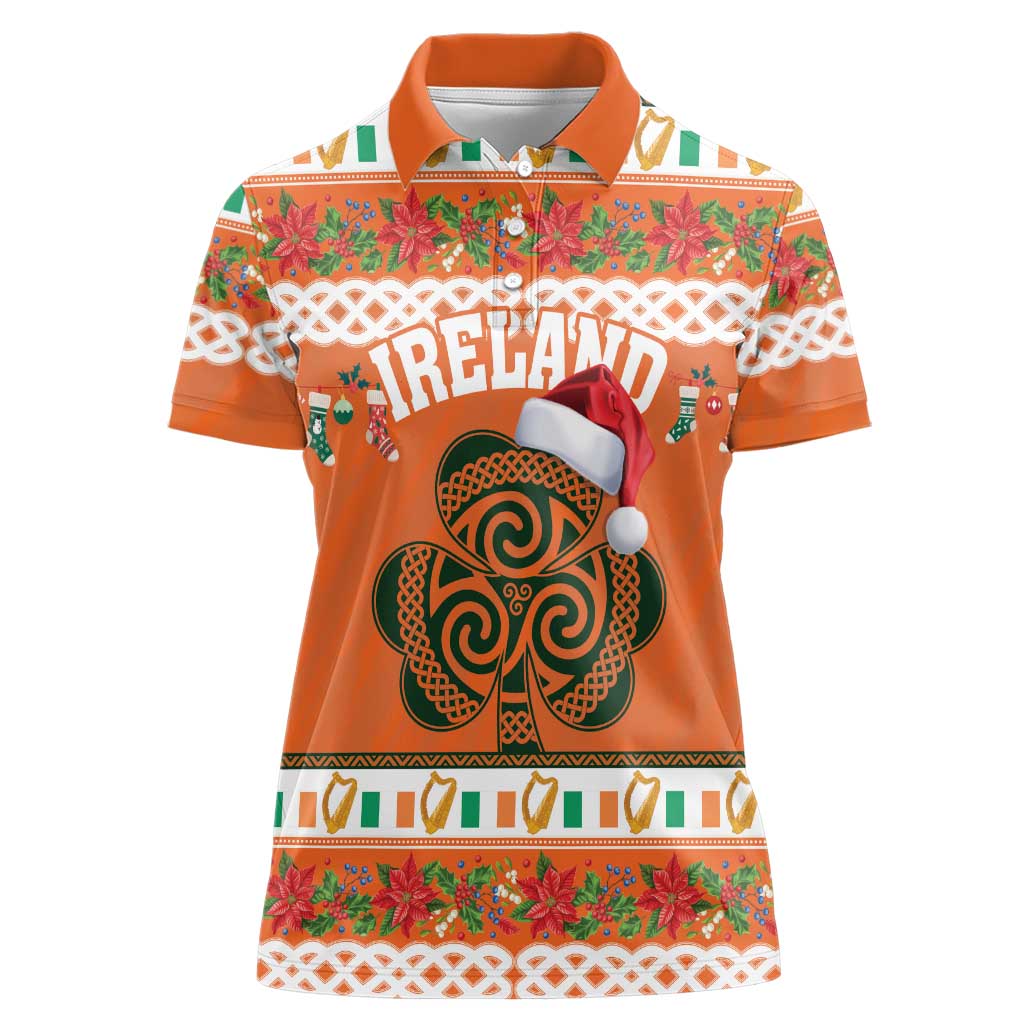 Personalized Ireland Christmas Women Polo Shirt Irish Shamrock Celtic Nollaig Shona Dhuit - Wonder Print Shop