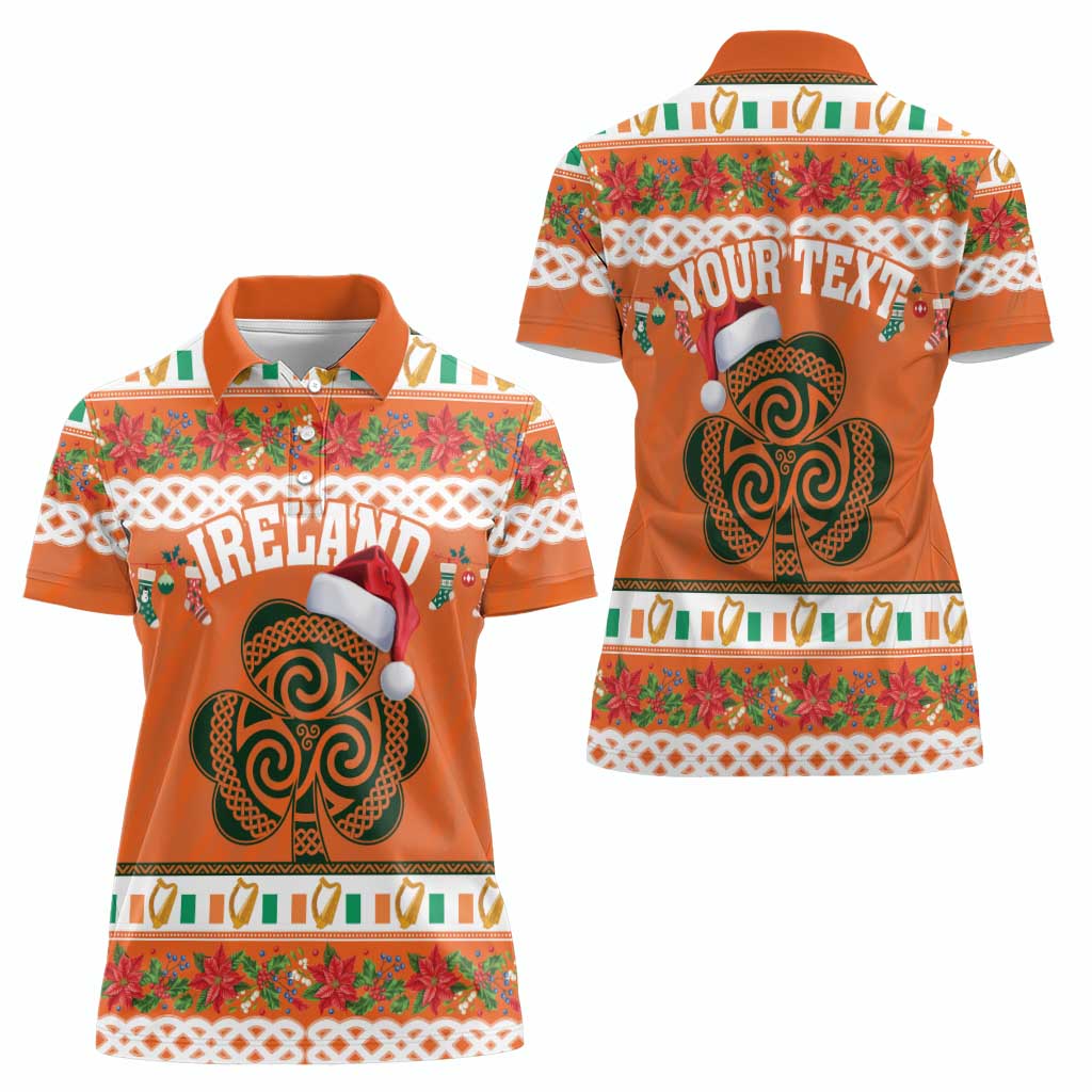 Personalized Ireland Christmas Women Polo Shirt Irish Shamrock Celtic Nollaig Shona Dhuit - Wonder Print Shop