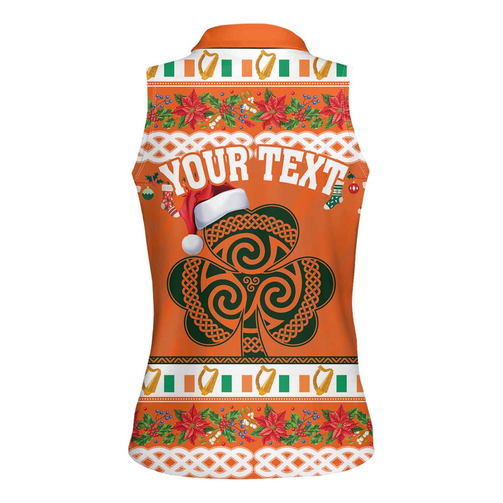 Personalized Ireland Christmas Women Sleeveless Polo Shirt Irish Shamrock Celtic Nollaig Shona Dhuit - Wonder Print Shop