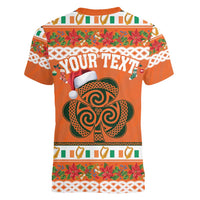 Personalized Ireland Christmas Women V-Neck T-Shirt Irish Shamrock Celtic Nollaig Shona Dhuit - Wonder Print Shop
