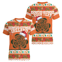 Personalized Ireland Christmas Women V-Neck T-Shirt Irish Shamrock Celtic Nollaig Shona Dhuit - Wonder Print Shop