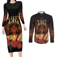 Happy St. Lucy Couples Matching Long Sleeve Bodycon Dress and Long Sleeve Button Shirt Light of Christ - Wonder Print Shop