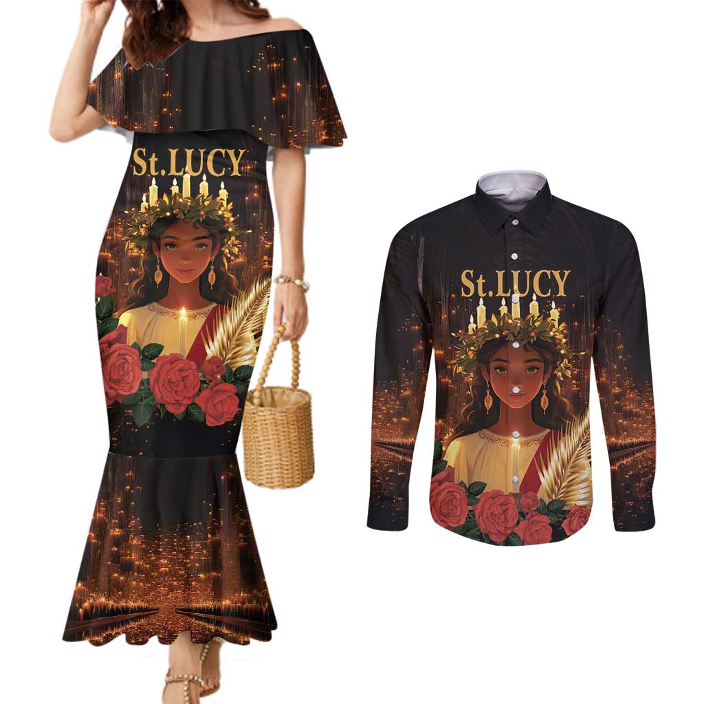 Happy St. Lucy Couples Matching Mermaid Dress and Long Sleeve Button Shirt Light of Christ