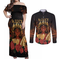 Happy St. Lucy Couples Matching Off Shoulder Maxi Dress and Long Sleeve Button Shirt Light of Christ - Wonder Print Shop
