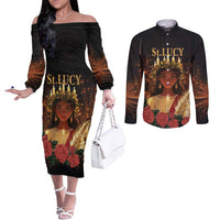 Happy St. Lucy Couples Matching Off The Shoulder Long Sleeve Dress and Long Sleeve Button Shirt Light of Christ
