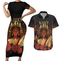 Happy St. Lucy Couples Matching Short Sleeve Bodycon Dress and Hawaiian Shirt Light of Christ - Wonder Print Shop