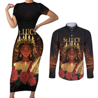 Happy St. Lucy Couples Matching Short Sleeve Bodycon Dress and Long Sleeve Button Shirt Light of Christ - Wonder Print Shop