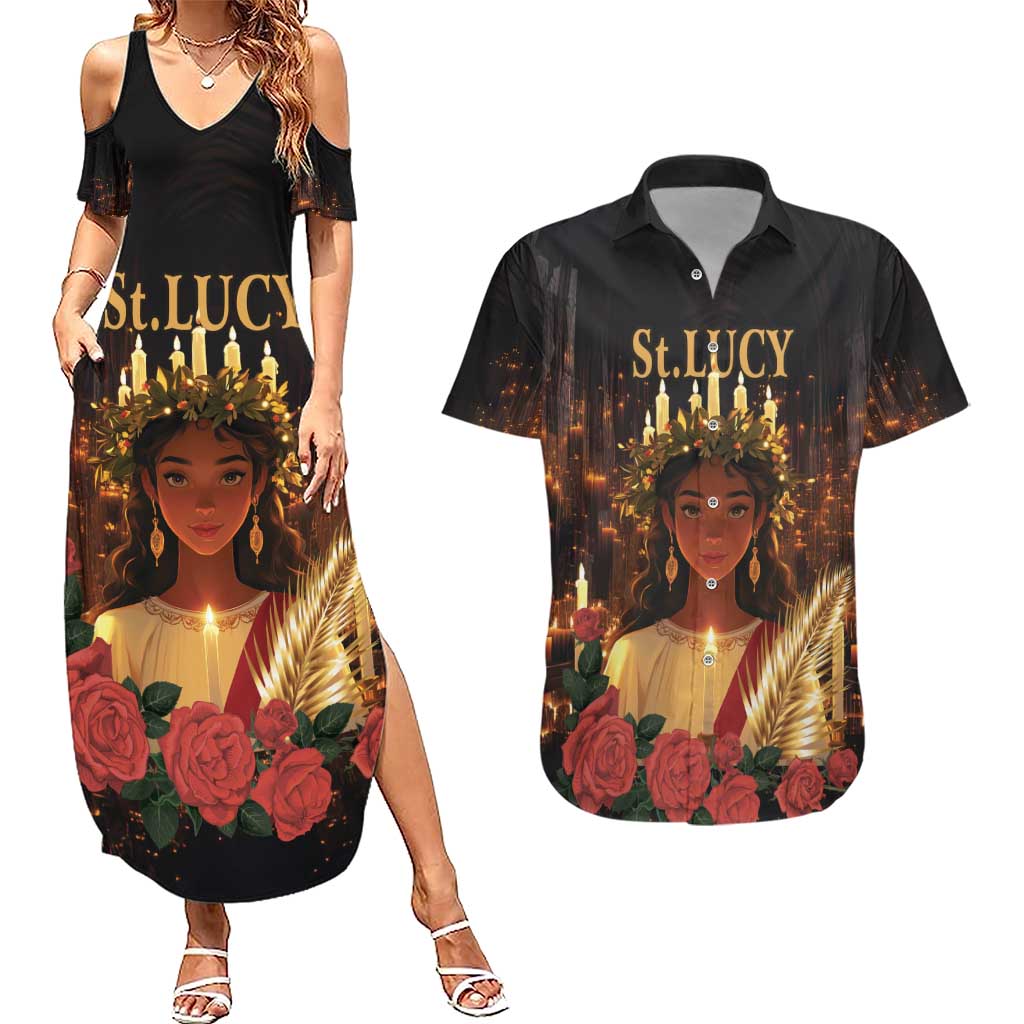 Happy St. Lucy Couples Matching Summer Maxi Dress and Hawaiian Shirt Light of Christ - Wonder Print Shop