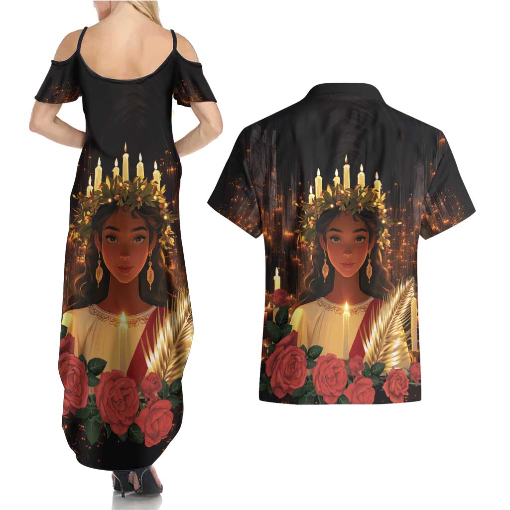Happy St. Lucy Couples Matching Summer Maxi Dress and Hawaiian Shirt Light of Christ - Wonder Print Shop