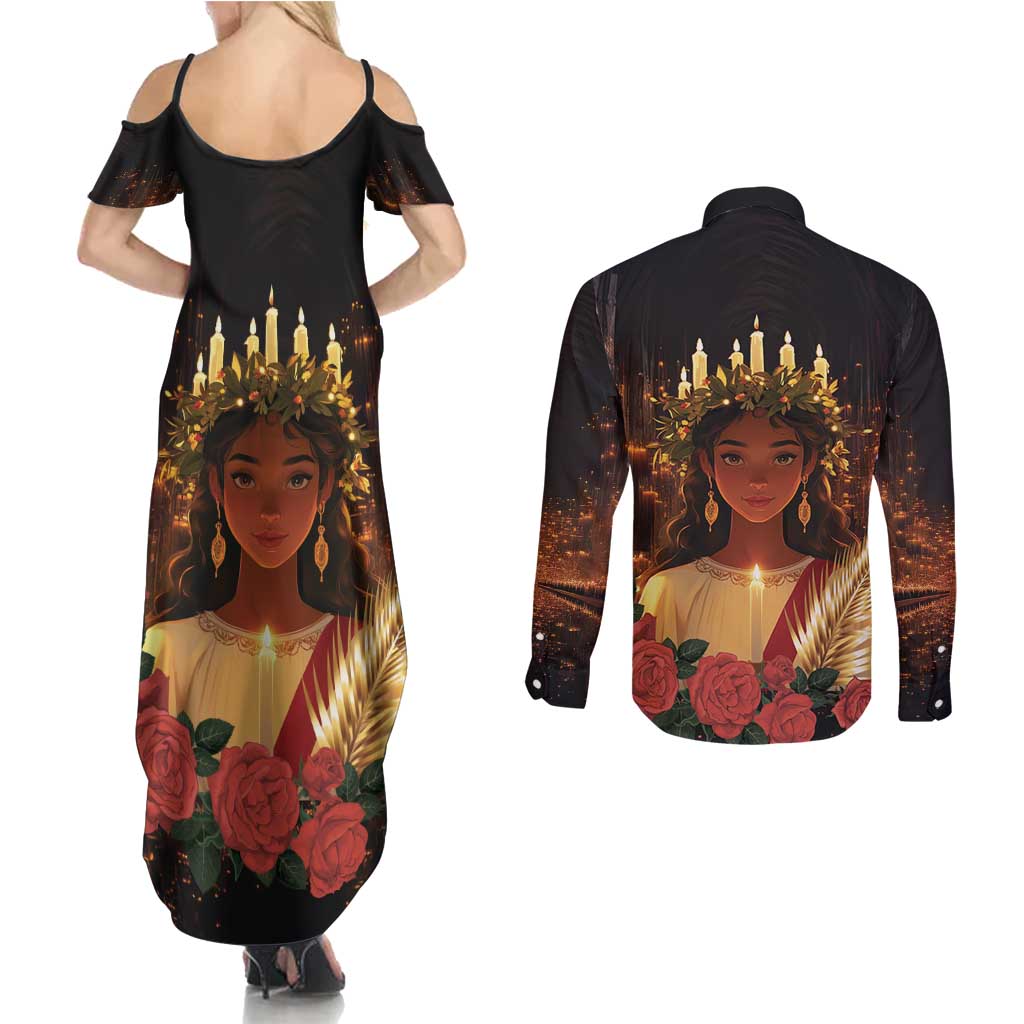 Happy St. Lucy Couples Matching Summer Maxi Dress and Long Sleeve Button Shirt Light of Christ - Wonder Print Shop