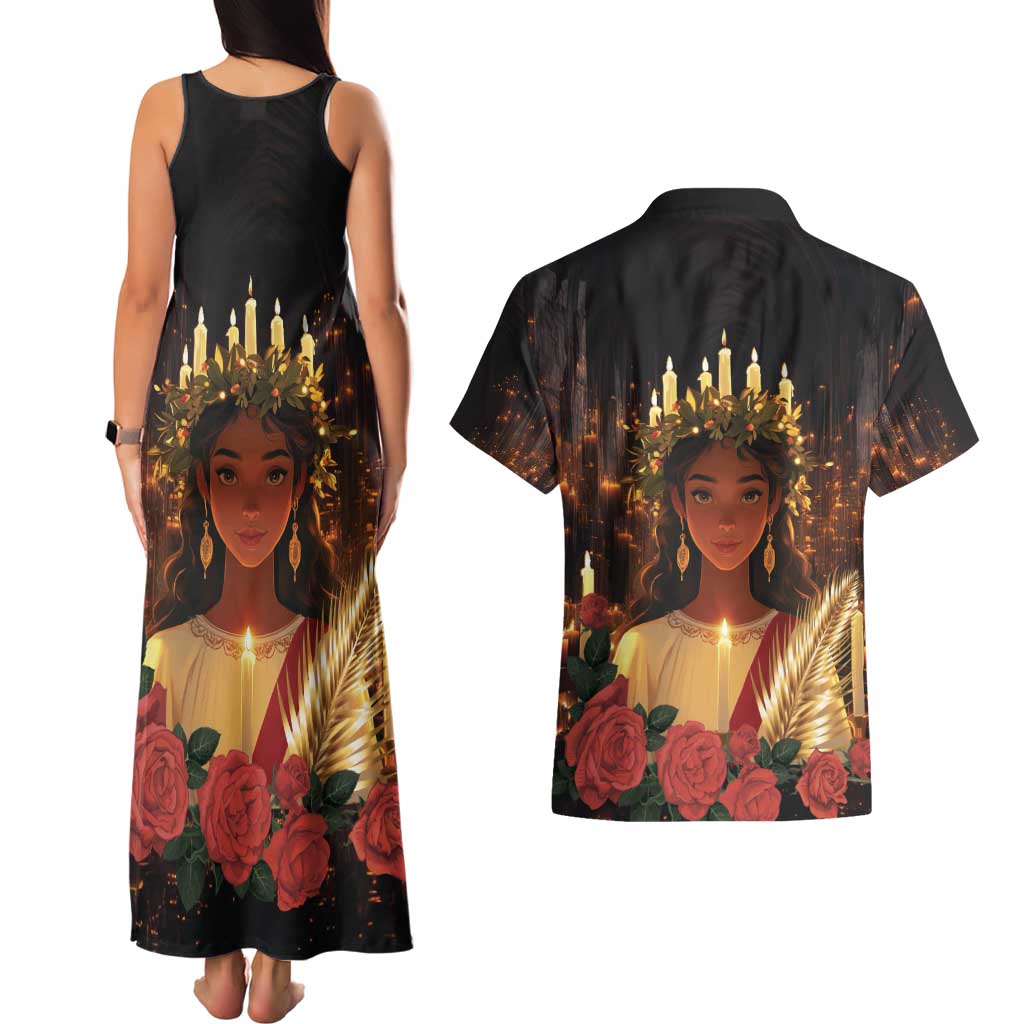 Happy St. Lucy Couples Matching Tank Maxi Dress and Hawaiian Shirt Light of Christ - Wonder Print Shop