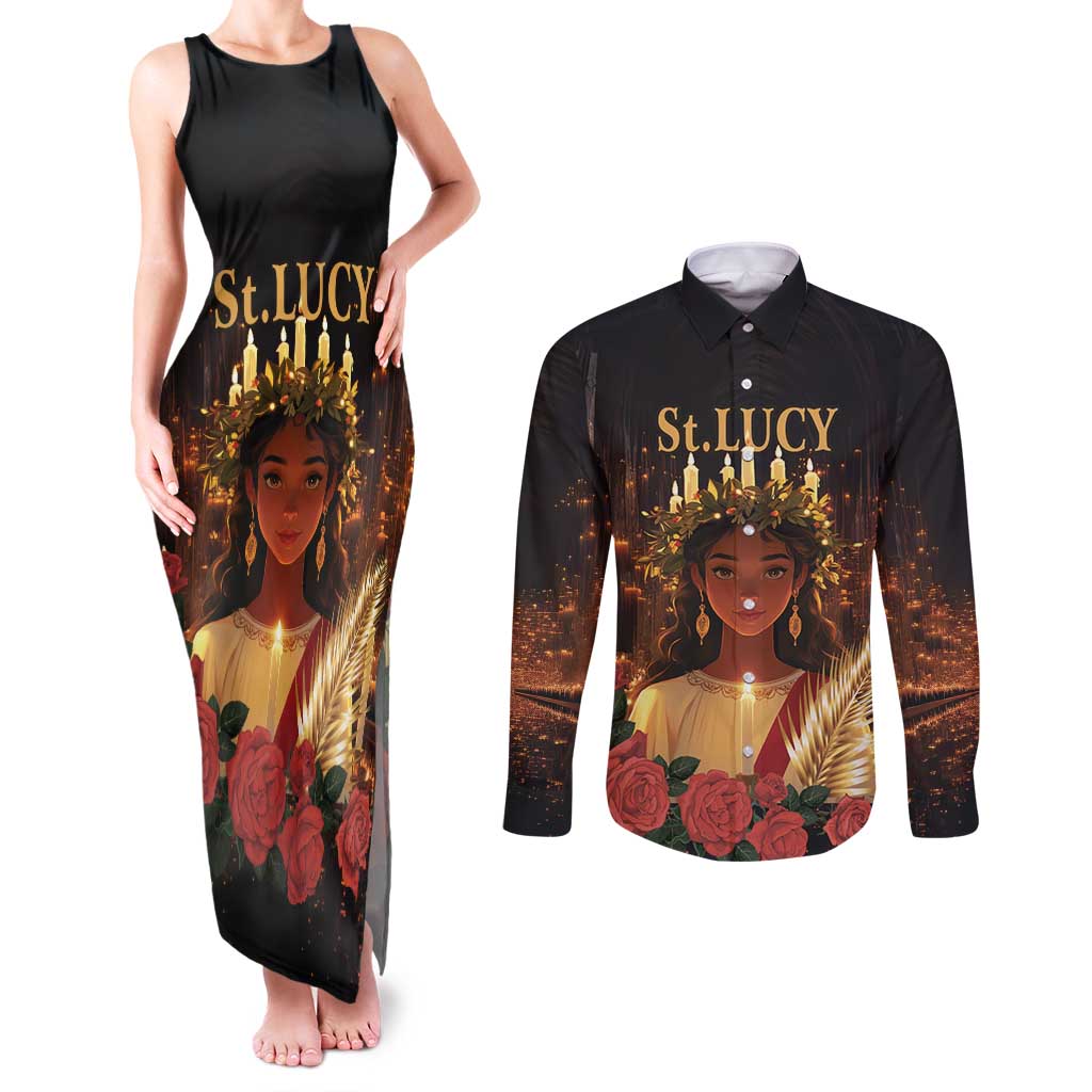 Happy St. Lucy Couples Matching Tank Maxi Dress and Long Sleeve Button Shirt Light of Christ - Wonder Print Shop