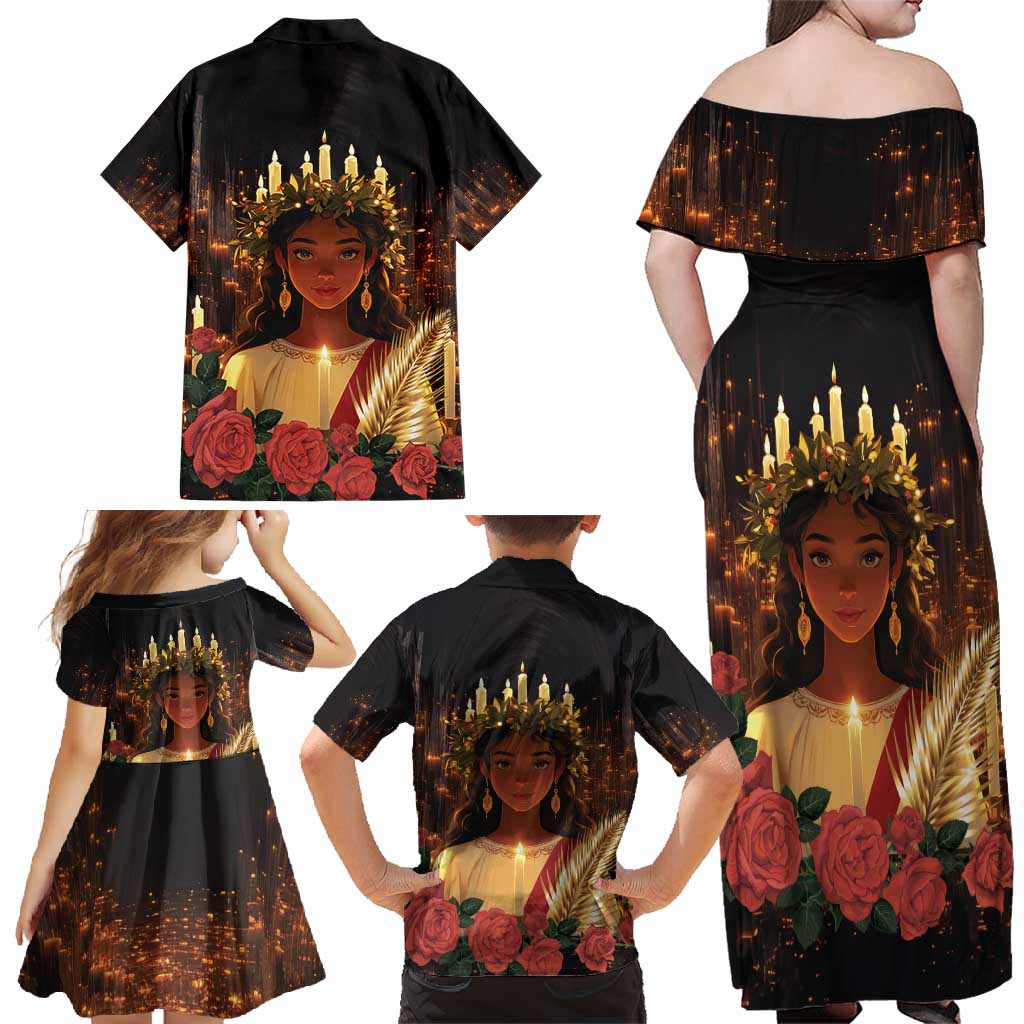Happy St. Lucy Family Matching Off Shoulder Maxi Dress and Hawaiian Shirt Light of Christ - Wonder Print Shop