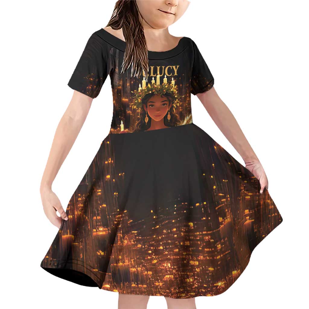 Happy St. Lucy Family Matching Off Shoulder Short Dress and Hawaiian Shirt Light of Christ - Wonder Print Shop