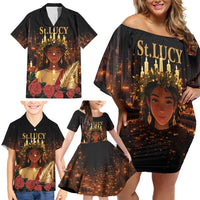 Happy St. Lucy Family Matching Off Shoulder Short Dress and Hawaiian Shirt Light of Christ - Wonder Print Shop