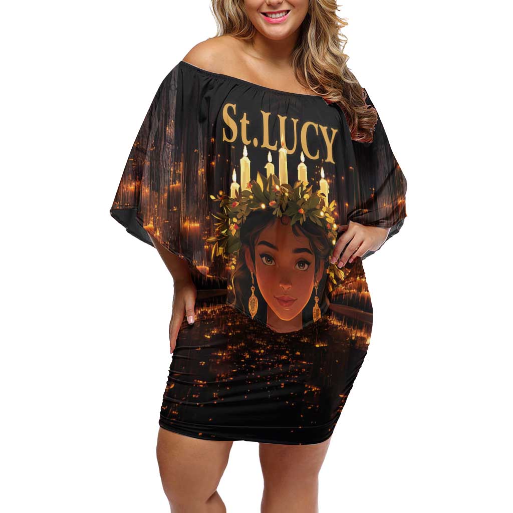 Happy St. Lucy Family Matching Off Shoulder Short Dress and Hawaiian Shirt Light of Christ - Wonder Print Shop