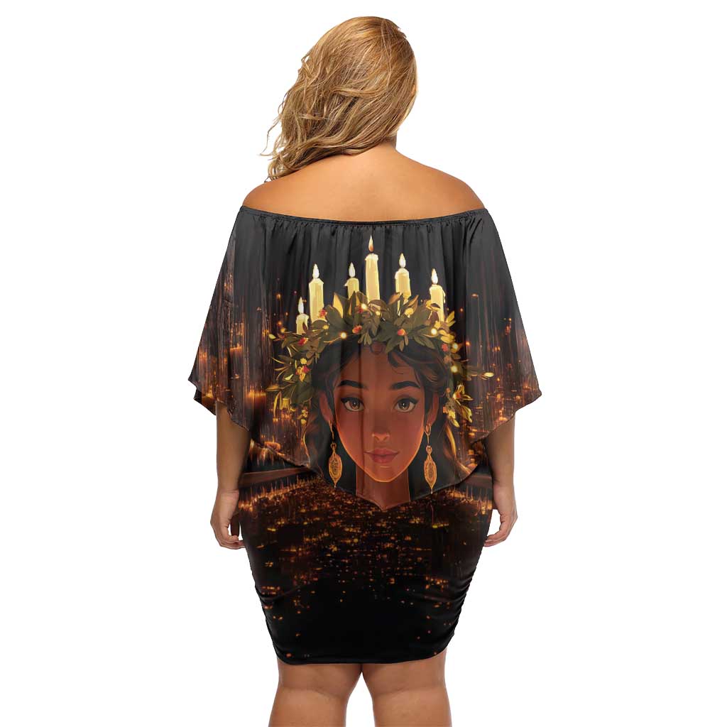 Happy St. Lucy Family Matching Off Shoulder Short Dress and Hawaiian Shirt Light of Christ - Wonder Print Shop