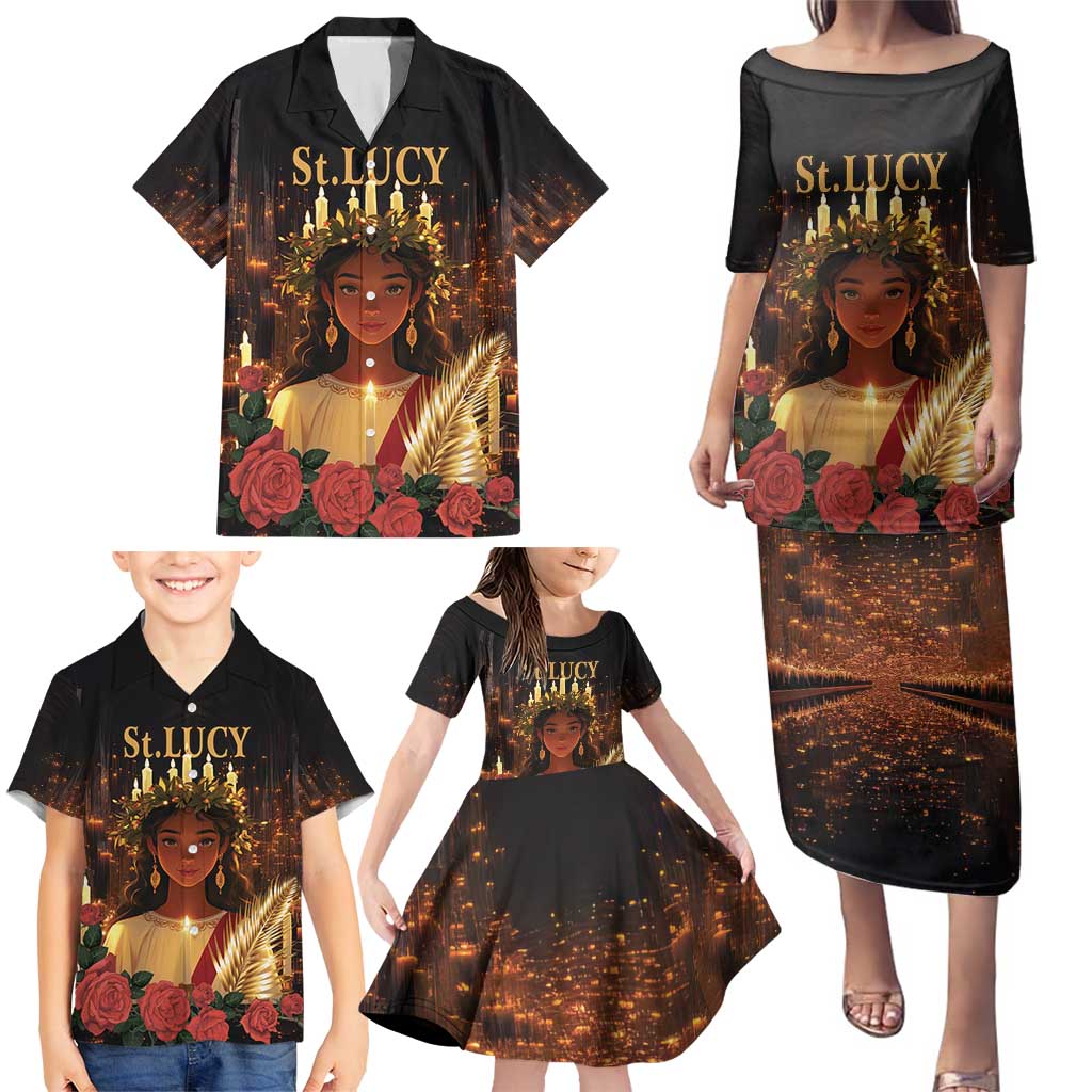Happy St. Lucy Family Matching Puletasi and Hawaiian Shirt Light of Christ - Wonder Print Shop