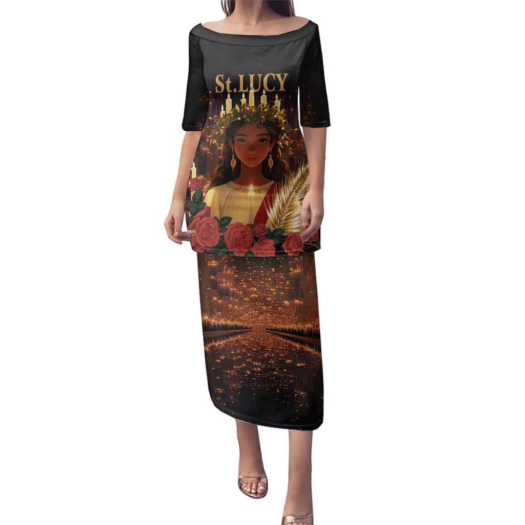 Happy St. Lucy Family Matching Puletasi and Hawaiian Shirt Light of Christ - Wonder Print Shop