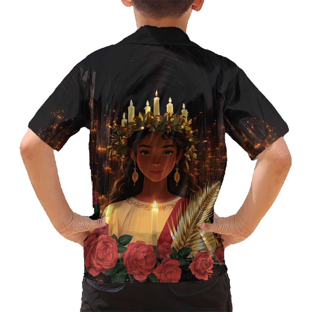 Happy St. Lucy Family Matching Short Sleeve Bodycon Dress and Hawaiian Shirt Light of Christ - Wonder Print Shop