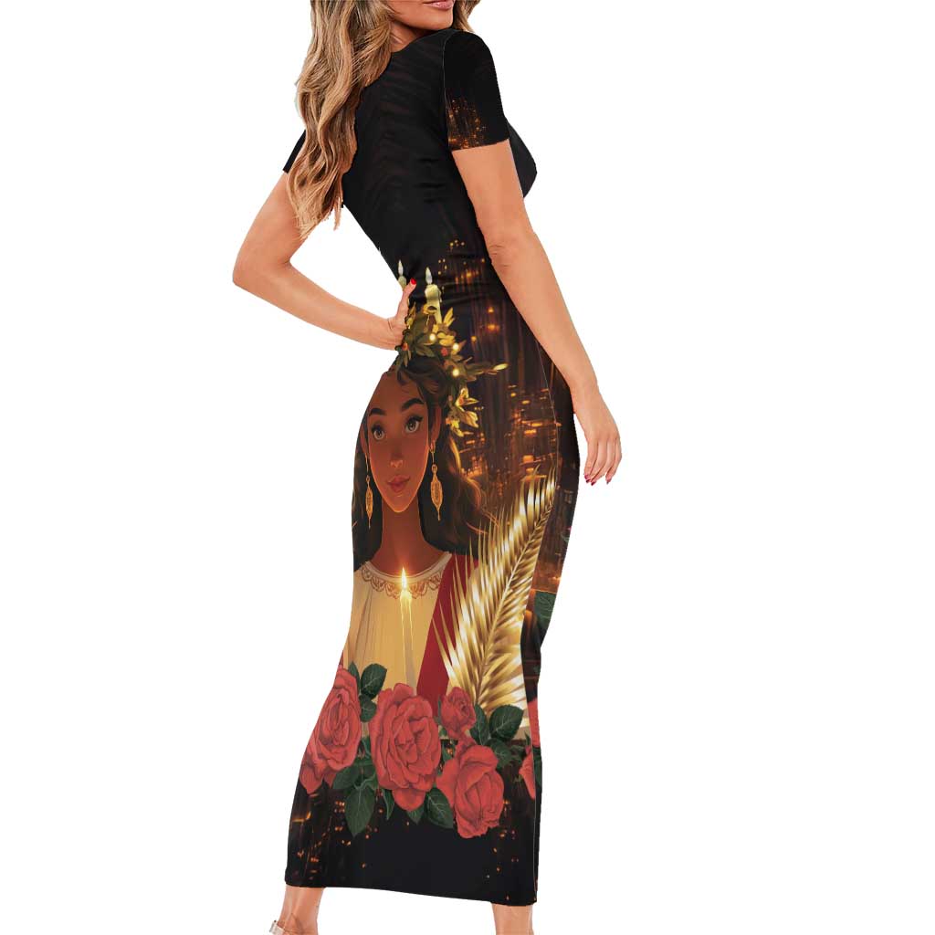Happy St. Lucy Family Matching Short Sleeve Bodycon Dress and Hawaiian Shirt Light of Christ - Wonder Print Shop