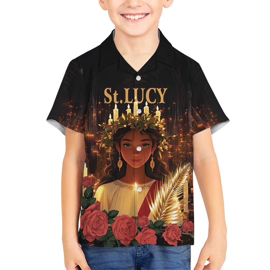 Happy St. Lucy Family Matching Short Sleeve Bodycon Dress and Hawaiian Shirt Light of Christ - Wonder Print Shop