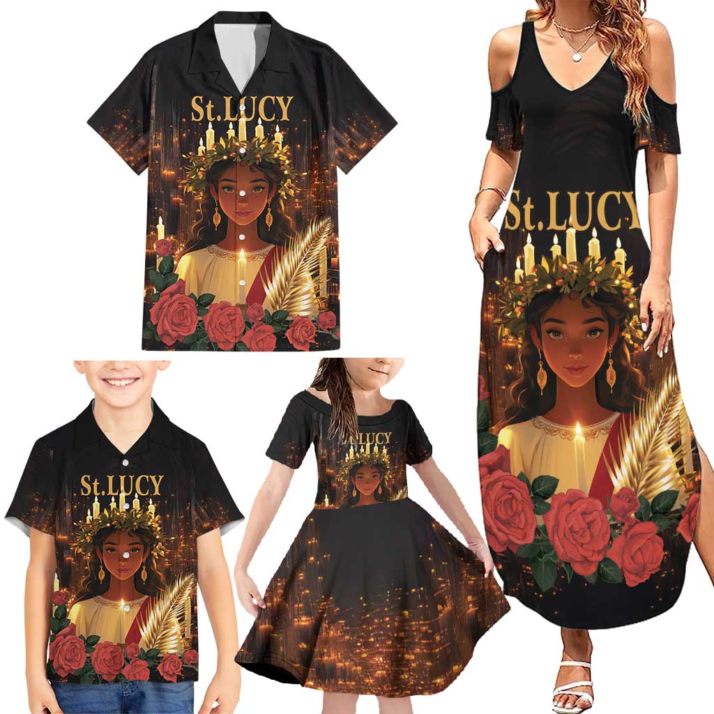 Happy St. Lucy Family Matching Summer Maxi Dress and Hawaiian Shirt Light of Christ - Wonder Print Shop