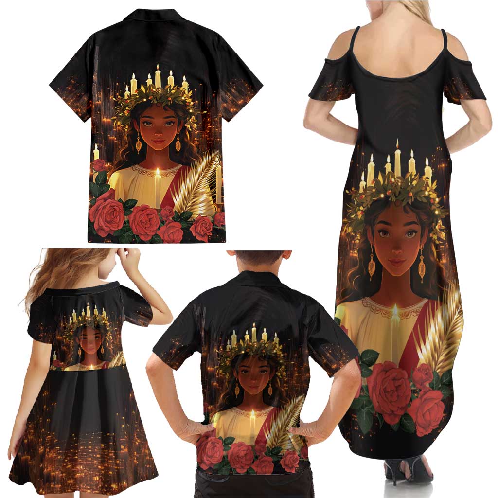 Happy St. Lucy Family Matching Summer Maxi Dress and Hawaiian Shirt Light of Christ - Wonder Print Shop