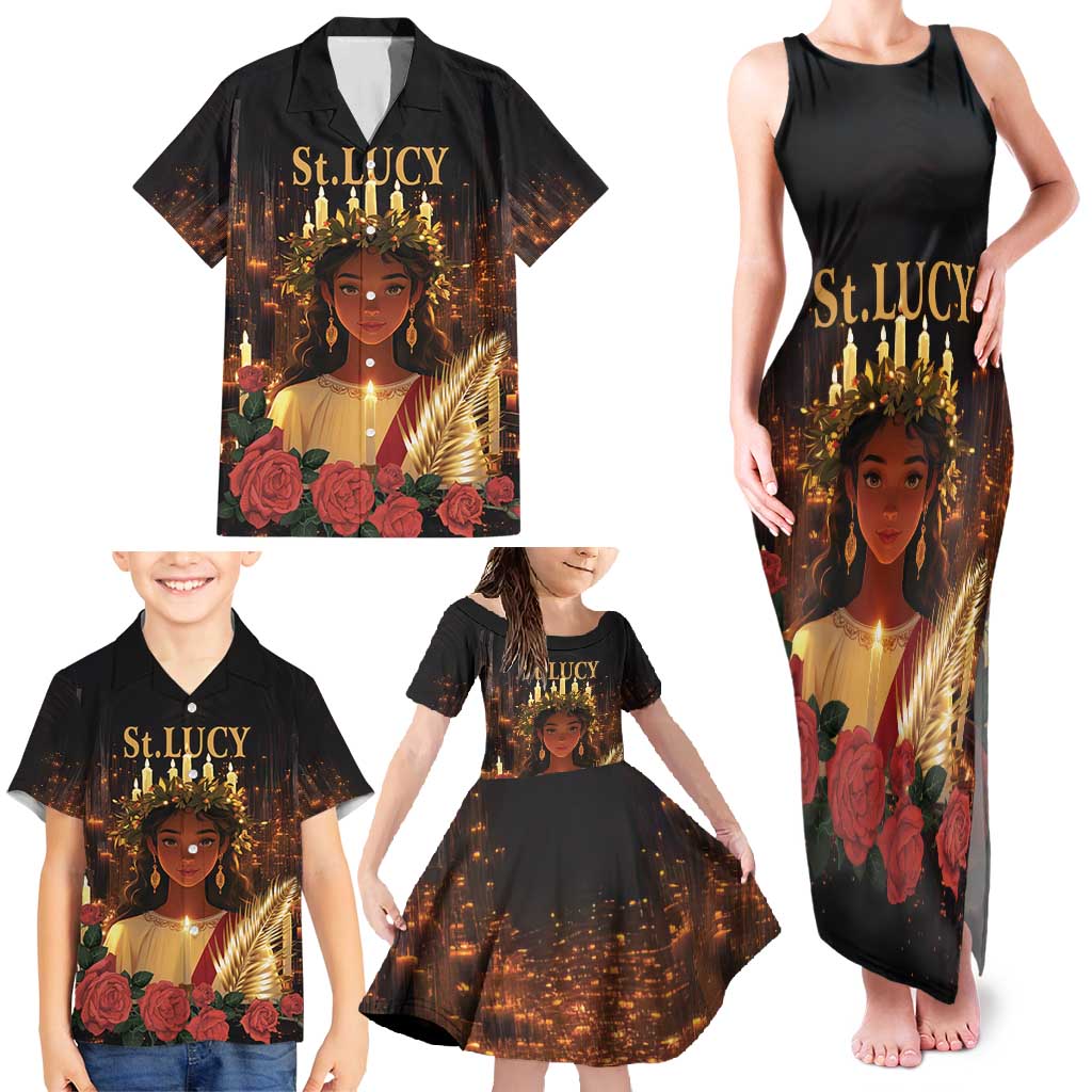 Happy St. Lucy Family Matching Tank Maxi Dress and Hawaiian Shirt Light of Christ - Wonder Print Shop