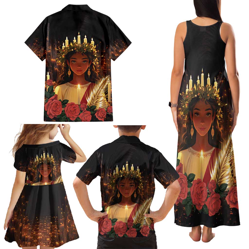 Happy St. Lucy Family Matching Tank Maxi Dress and Hawaiian Shirt Light of Christ - Wonder Print Shop