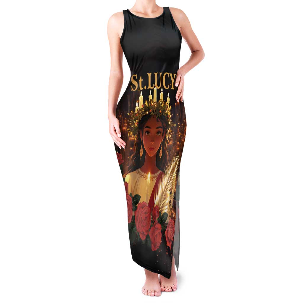 Happy St. Lucy Family Matching Tank Maxi Dress and Hawaiian Shirt Light of Christ - Wonder Print Shop