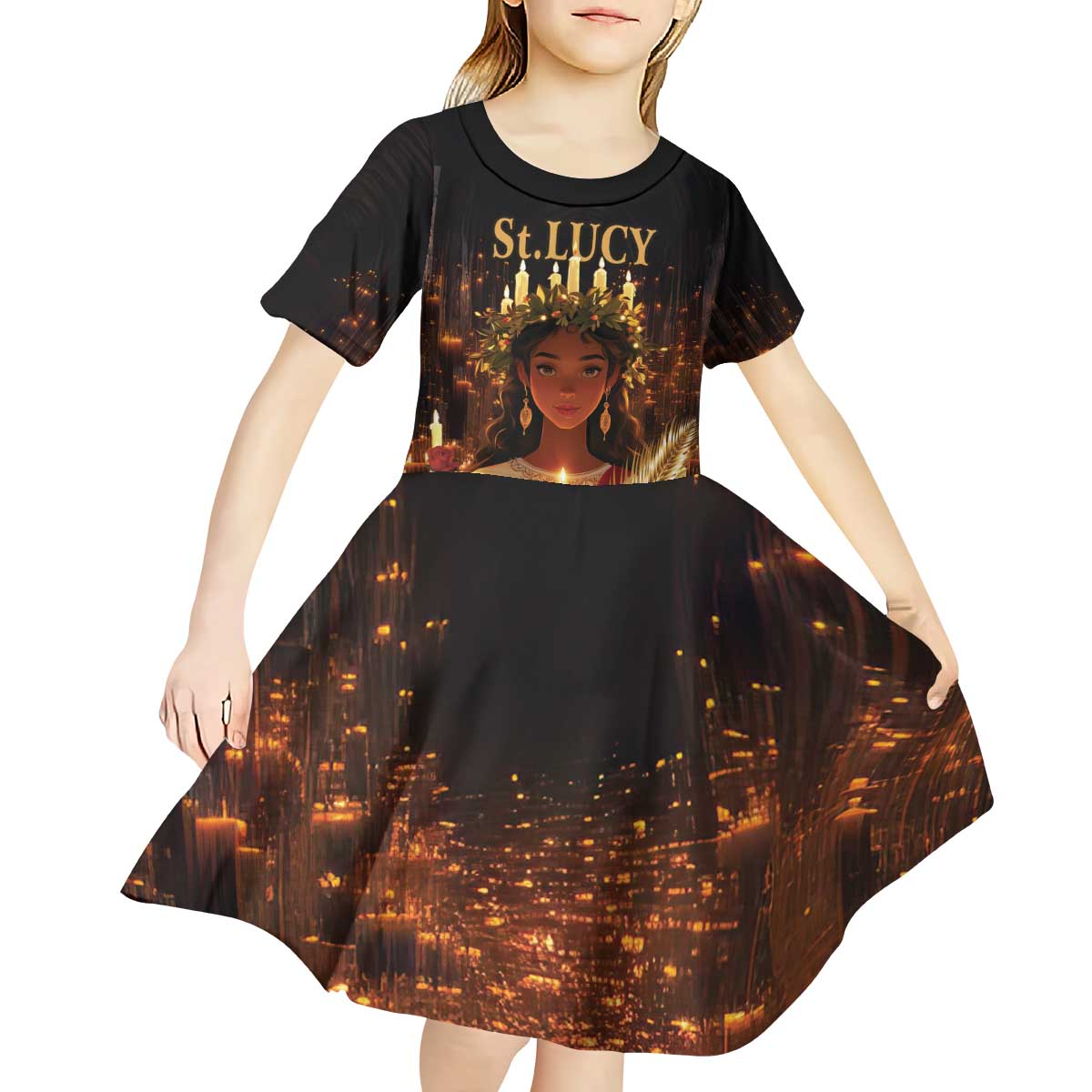 Happy St. Lucy Kid Short Sleeve Dress Light of Christ - Wonder Print Shop