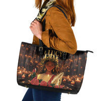Happy St. Lucy Leather Tote Bag Light of Christ - Wonder Print Shop