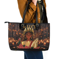Happy St. Lucy Leather Tote Bag Light of Christ - Wonder Print Shop