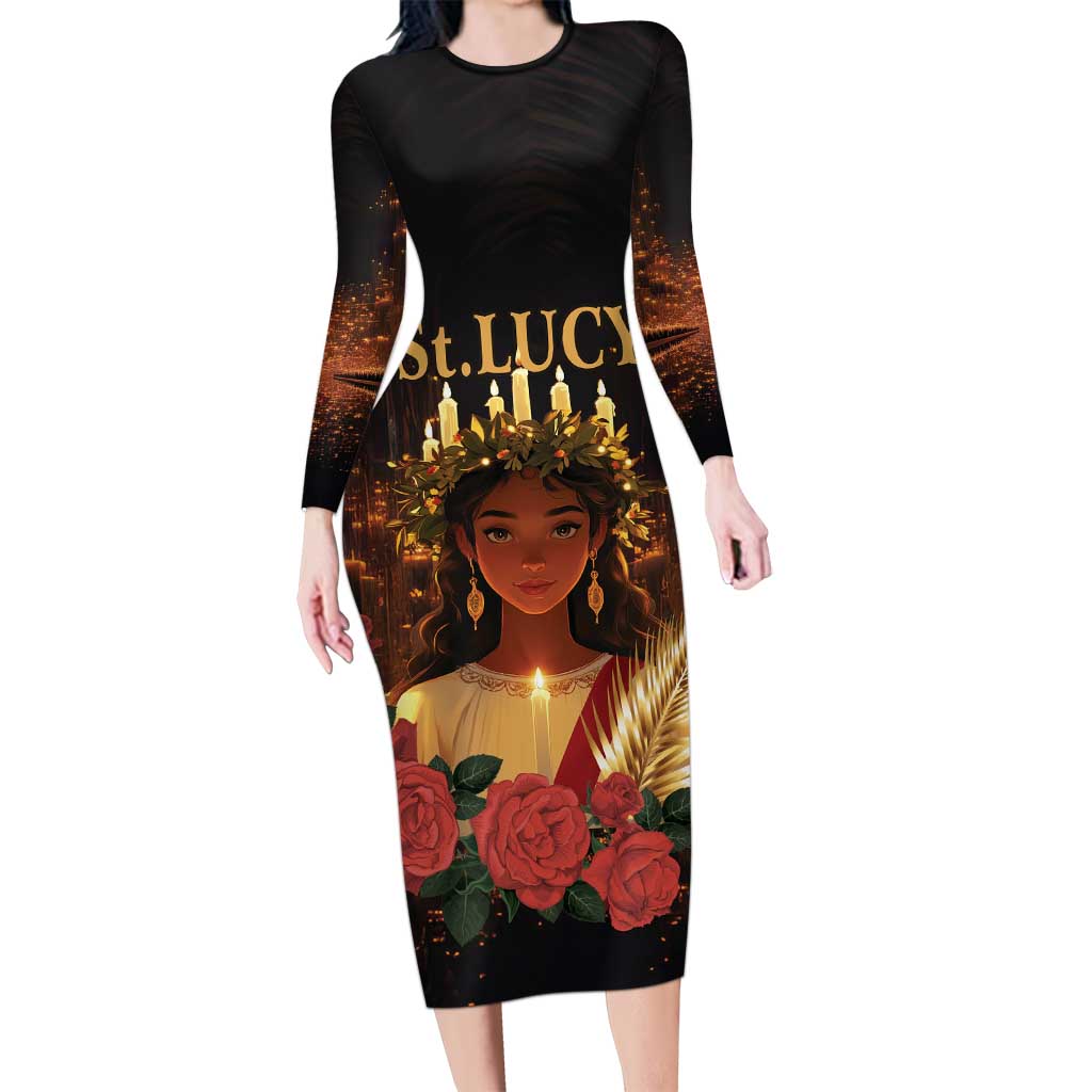 Happy St. Lucy Long Sleeve Bodycon Dress Light of Christ - Wonder Print Shop