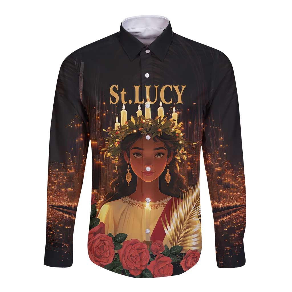 Happy St. Lucy Long Sleeve Button Shirt Light of Christ - Wonder Print Shop