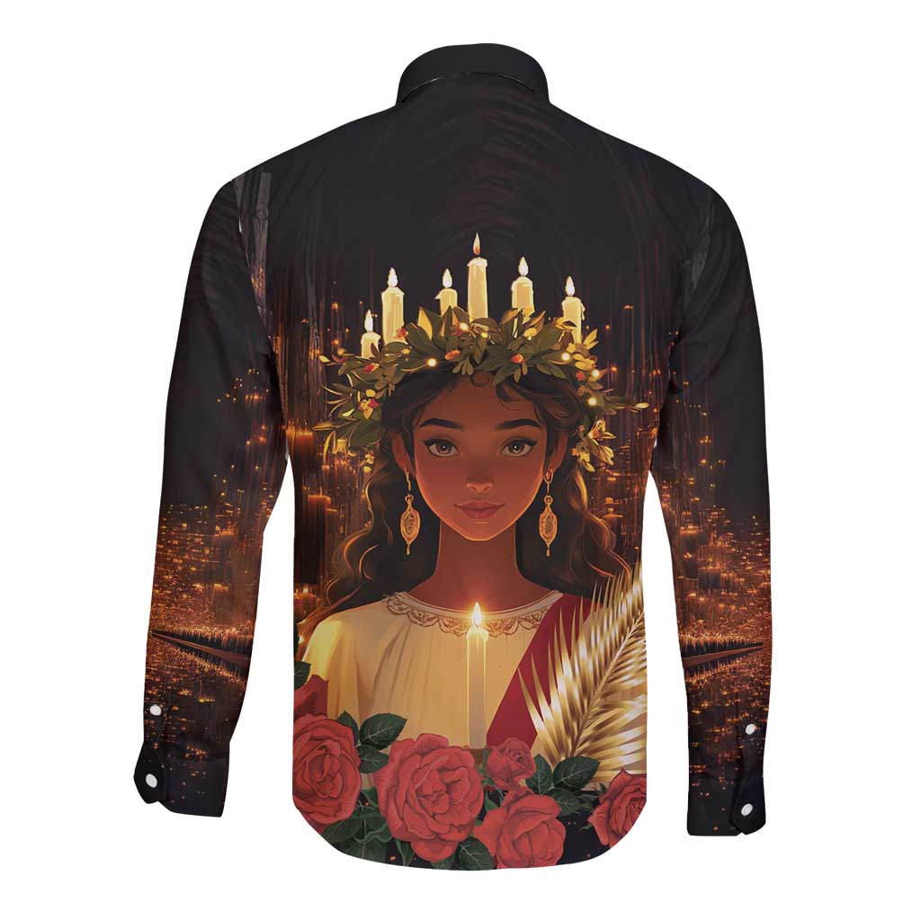 Happy St. Lucy Long Sleeve Button Shirt Light of Christ - Wonder Print Shop