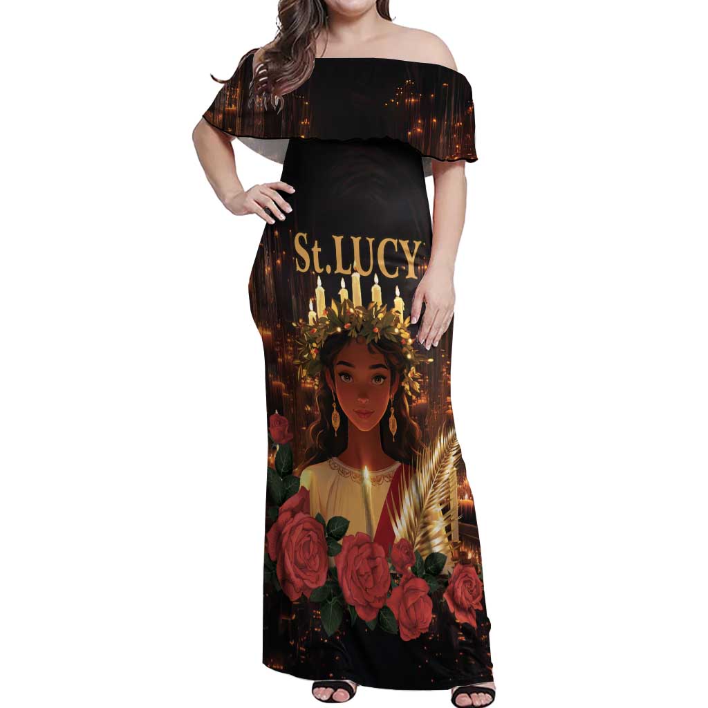 Happy St. Lucy Off Shoulder Maxi Dress Light of Christ - Wonder Print Shop