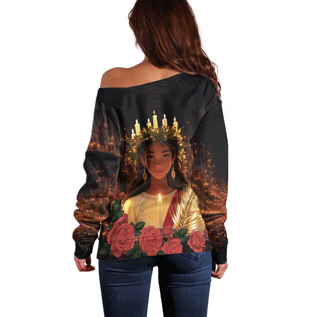 Happy St. Lucy Off Shoulder Sweater Light of Christ - Wonder Print Shop
