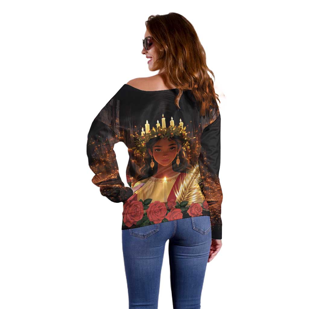 Happy St. Lucy Off Shoulder Sweater Light of Christ - Wonder Print Shop