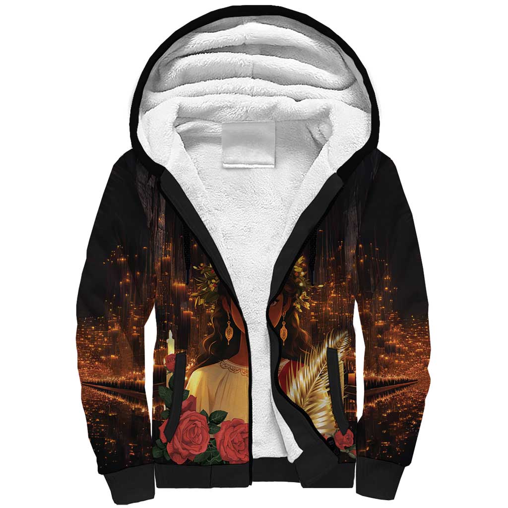 Happy St. Lucy Sherpa Hoodie Light of Christ - Wonder Print Shop
