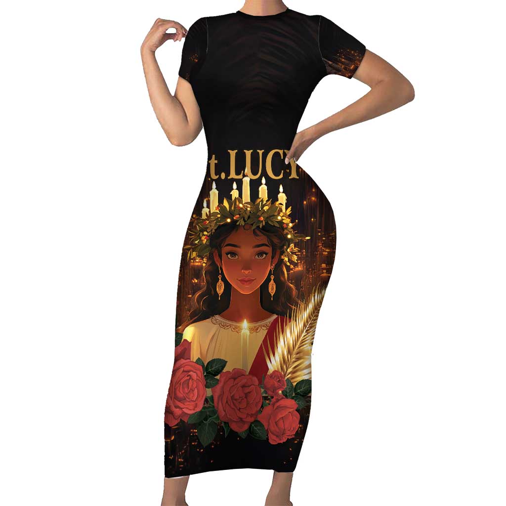 Happy St. Lucy Short Sleeve Bodycon Dress Light of Christ - Wonder Print Shop