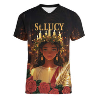 Happy St. Lucy Women V-Neck T-Shirt Light of Christ - Wonder Print Shop