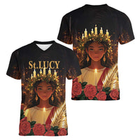 Happy St. Lucy Women V-Neck T-Shirt Light of Christ - Wonder Print Shop