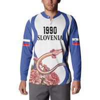 Custom Slovenia Independence Day Button Sweatshirt The Olm With Carnation Flowers - Wonder Print Shop
