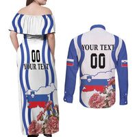 Custom Slovenia Independence Day Couples Matching Off Shoulder Maxi Dress and Long Sleeve Button Shirt The Olm With Carnation Flowers - Wonder Print Shop