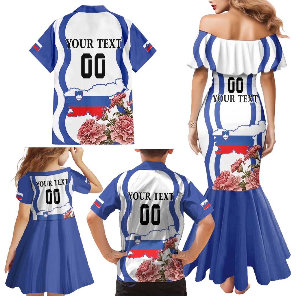 Custom Slovenia Independence Day Family Matching Mermaid Dress and Hawaiian Shirt The Olm With Carnation Flowers - Wonder Print Shop