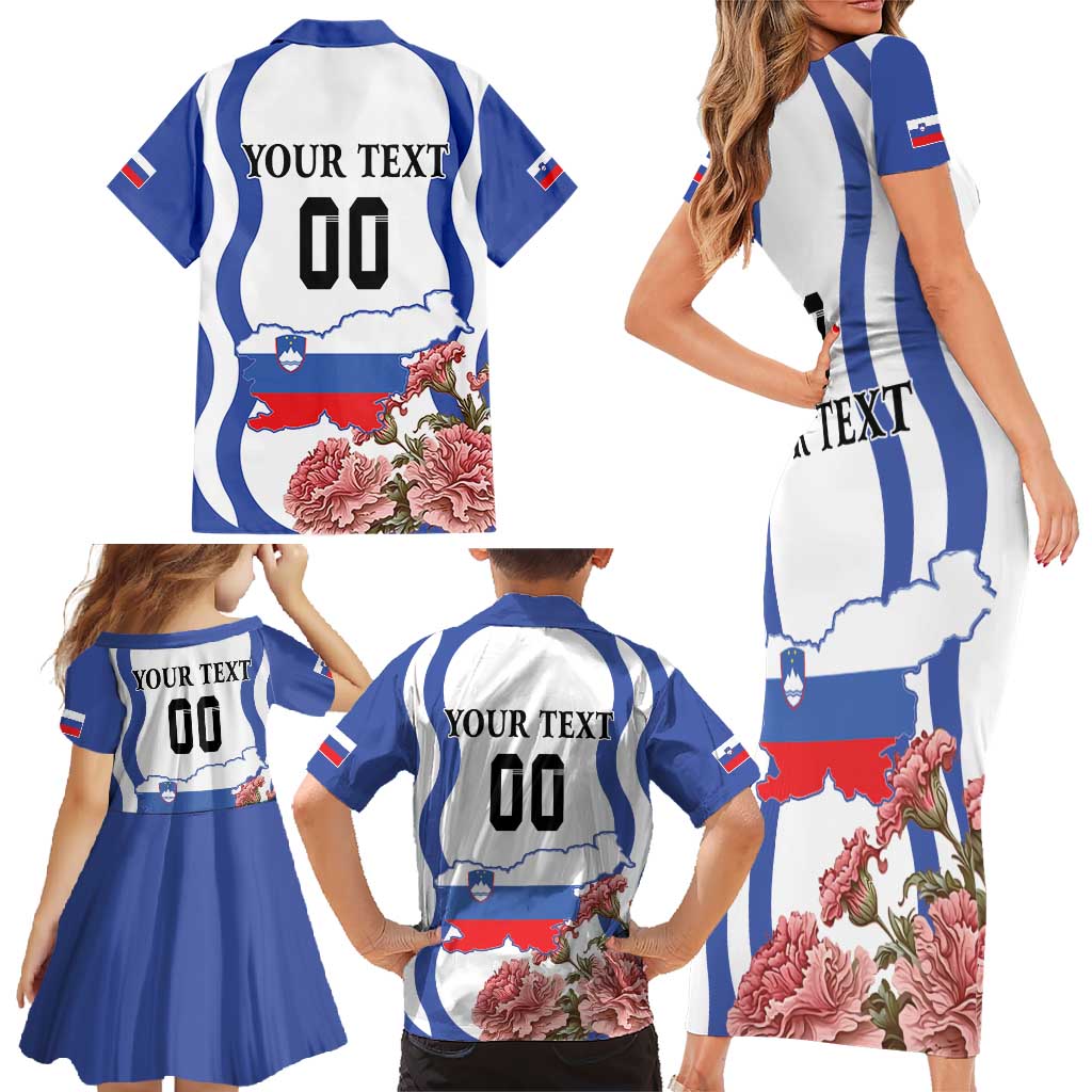 Custom Slovenia Independence Day Family Matching Short Sleeve Bodycon Dress and Hawaiian Shirt The Olm With Carnation Flowers - Wonder Print Shop