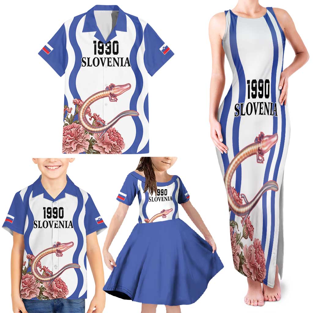 Custom Slovenia Independence Day Family Matching Tank Maxi Dress and Hawaiian Shirt The Olm With Carnation Flowers - Wonder Print Shop