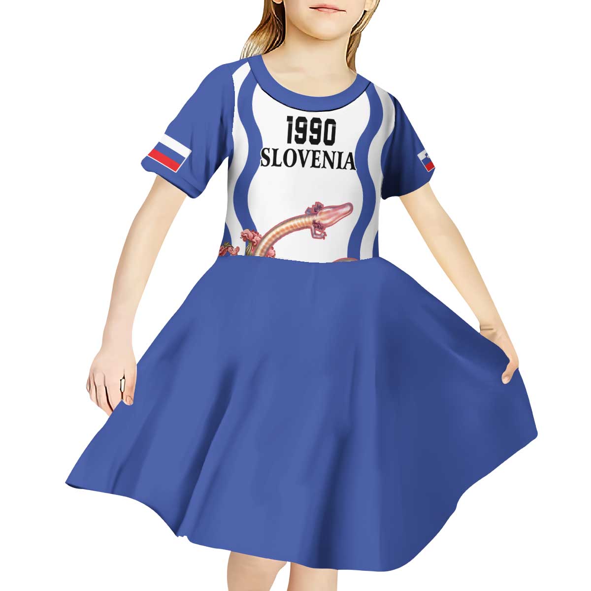 Custom Slovenia Independence Day Kid Short Sleeve Dress The Olm With Carnation Flowers - Wonder Print Shop